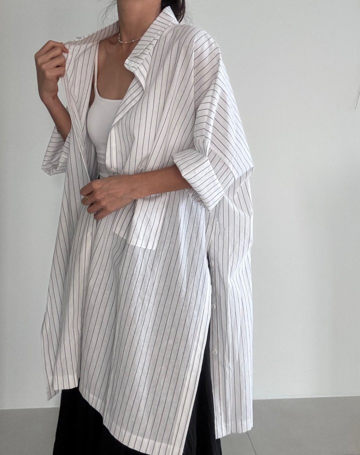 Ripple - Korean Women Fashion - #momslook - Baleen Linen Long Shirt - 5