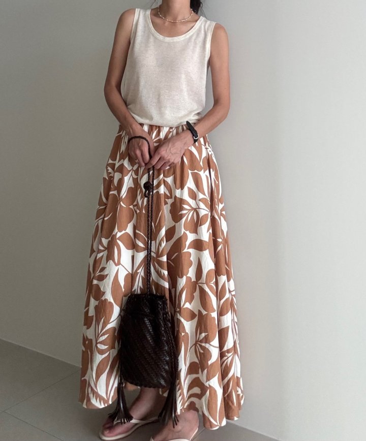 Ripple - Korean Women Fashion - #momslook - Leaf Linen Skirt