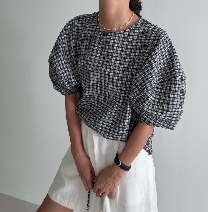 Ripple - Korean Women Fashion - #momslook - Check Blouse