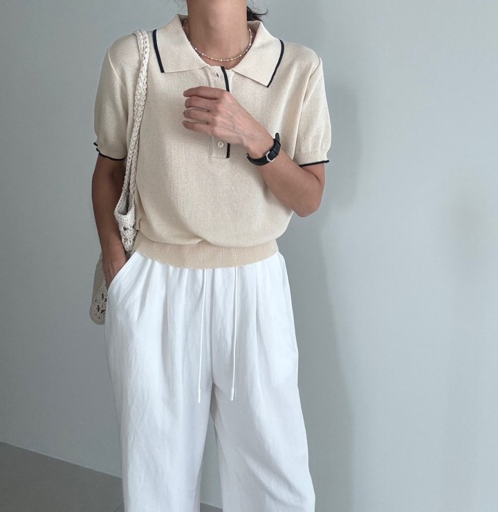 Ripple - Korean Women Fashion - #pursuepretty - Slushy Collar Short Sleeve Knit - 2