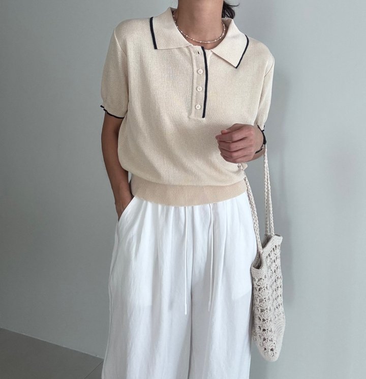 Ripple - Korean Women Fashion - #restrostyle - Slushy Collar Short Sleeve Knit - 3