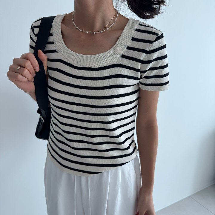 Ripple - Korean Women Fashion - #romanticstyle - Ola Square Short Sleeve Knit - 6