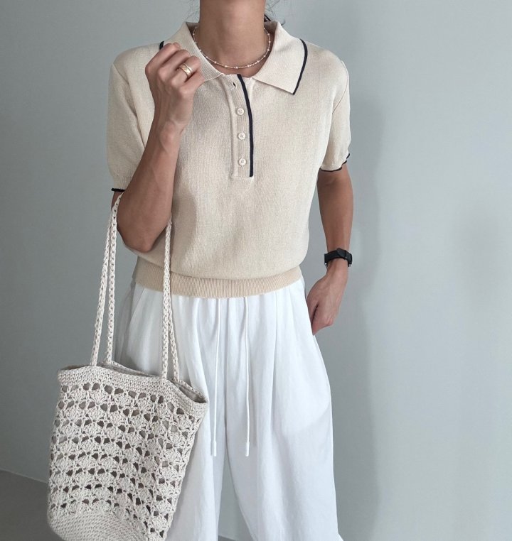 Ripple - Korean Women Fashion - #restrostyle - Slushy Collar Short Sleeve Knit - 4