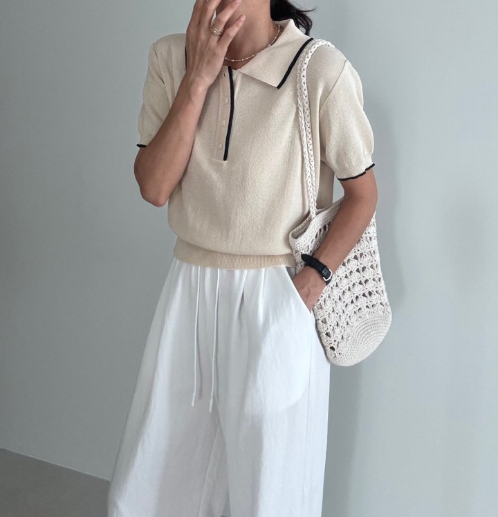 Ripple - Korean Women Fashion - #shopsmall - Slushy Collar Short Sleeve Knit - 5