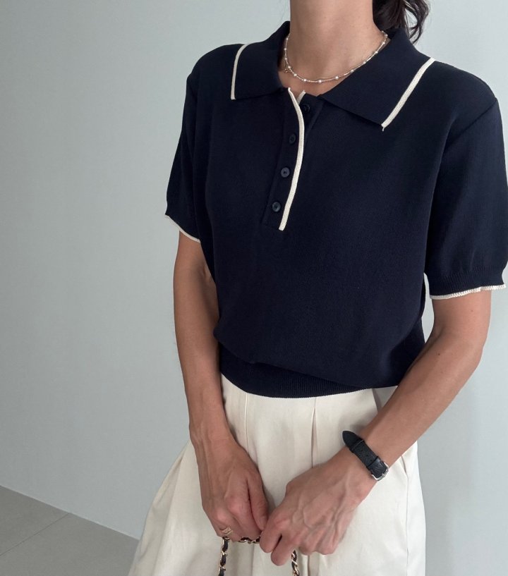 Ripple - Korean Women Fashion - #thatsdarling - Slushy Collar Short Sleeve Knit - 6