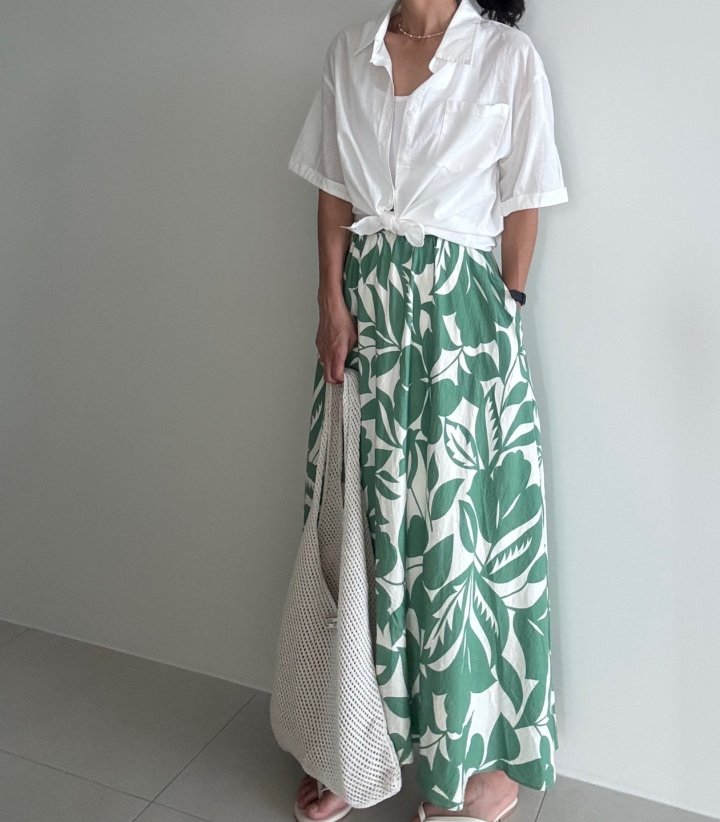 Ripple - Korean Women Fashion - #vintageinspired - Leaf Linen Skirt - 5
