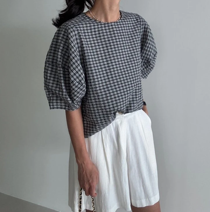 Ripple - Korean Women Fashion - #vintageinspired - Check Blouse - 3
