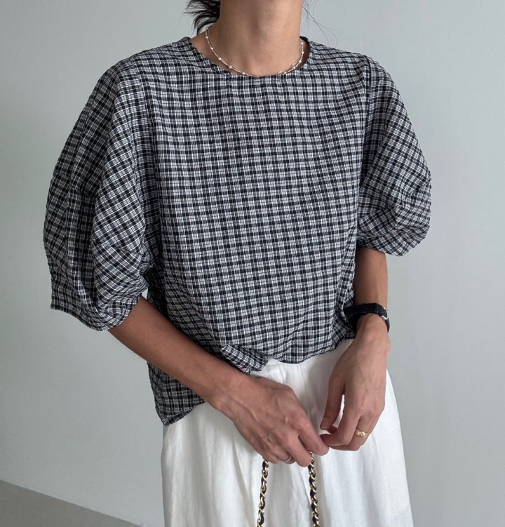 Ripple - Korean Women Fashion - #vintageinspired - Check Blouse - 4