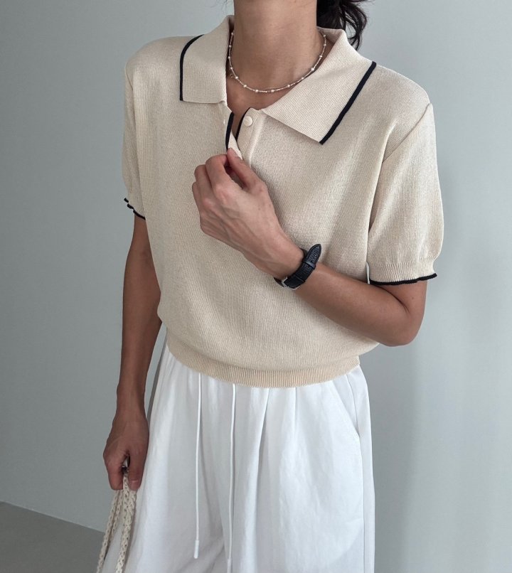 Ripple - Korean Women Fashion - #vintagekidsstyle - Slushy Collar Short Sleeve Knit
