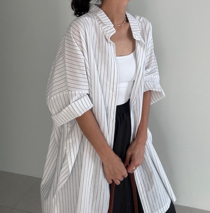 Ripple - Korean Women Fashion - #momslook - Baleen Linen Long Shirt - 4