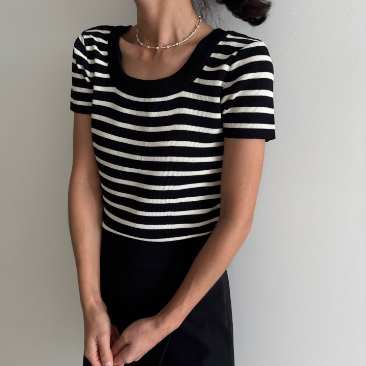 Ripple - Korean Women Fashion - #womensfashion - Ola Square Short Sleeve Knit