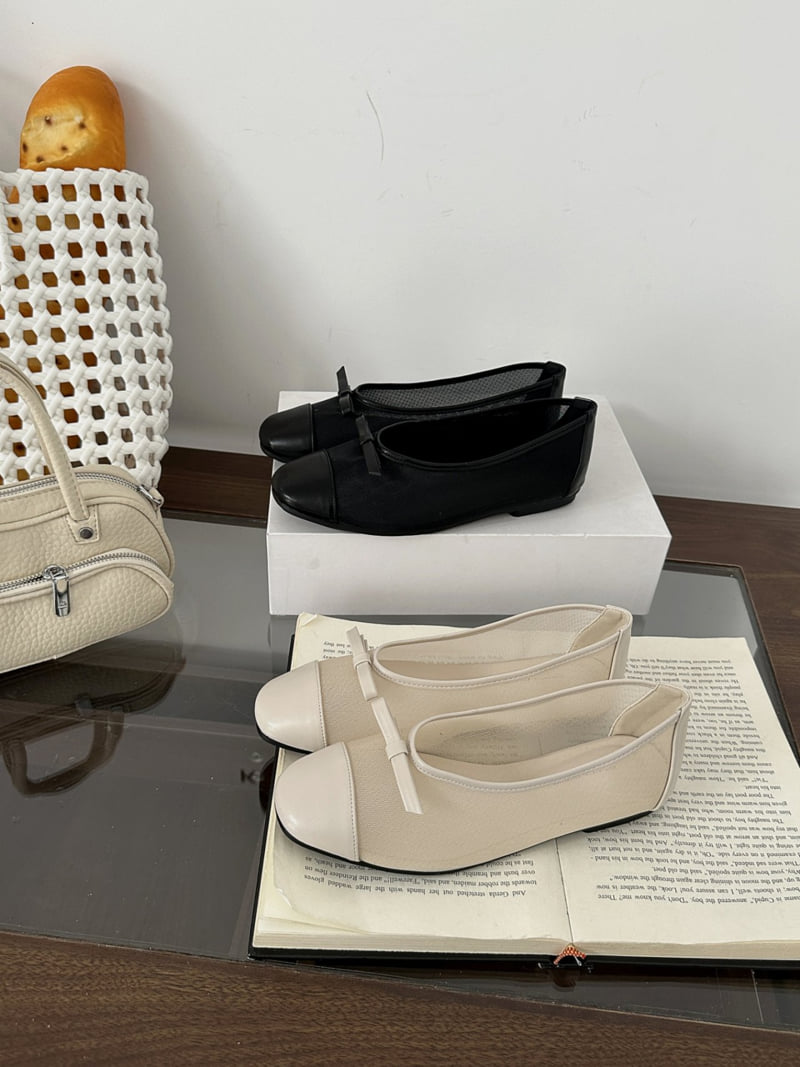 Runa Martin - Korean Women Fashion - #momslook - Combi Ribbon Mesh Flats