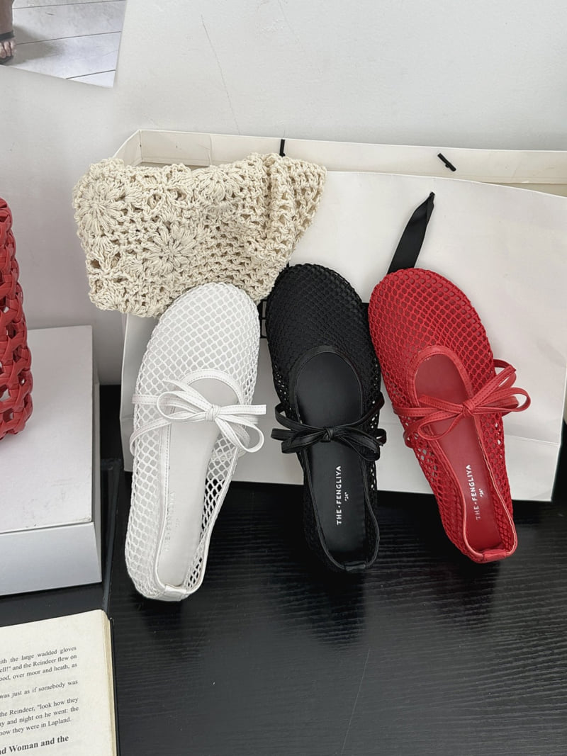 Runa Martin - Korean Women Fashion - #womensfashion - Ribbon Mary Jane Strap Mesh Flats
