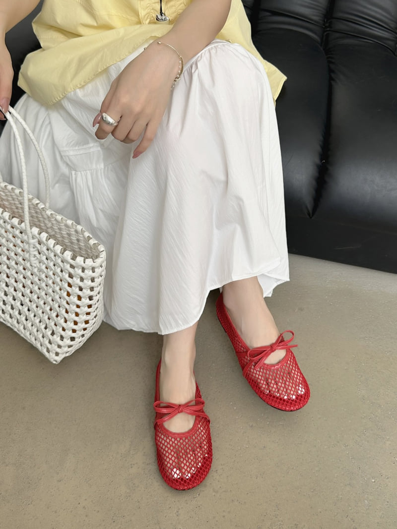 Runa Martin - Korean Women Fashion - #womensfashion - Ribbon Mary Jane Strap Mesh Flats - 3
