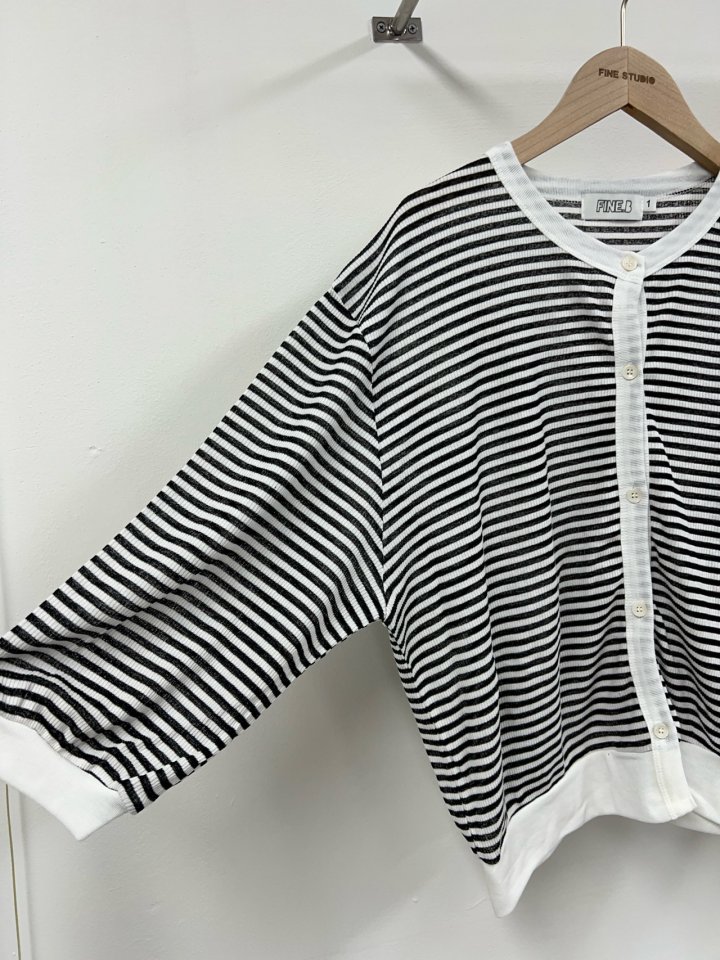 The Fine.b - Korean Women Fashion - #momslook - Stripe Crop Cardigan - 12