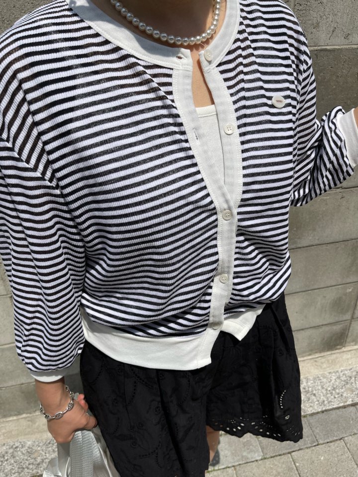 The Fine.b - Korean Women Fashion - #momslook - Stripe Crop Cardigan - 6