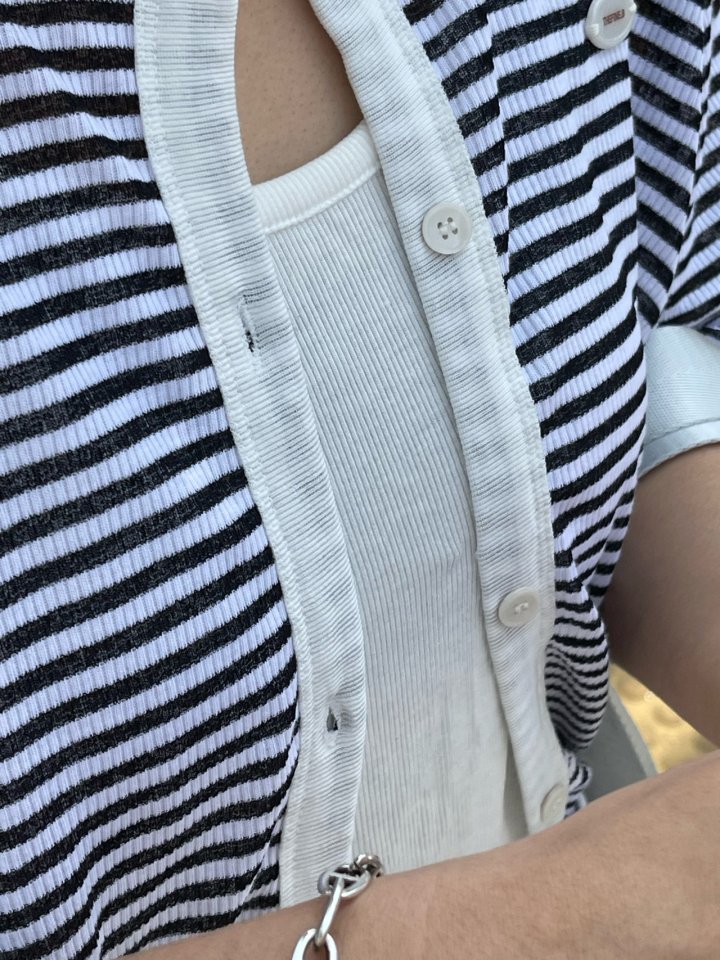 The Fine.b - Korean Women Fashion - #momslook - Stripe Crop Cardigan - 8