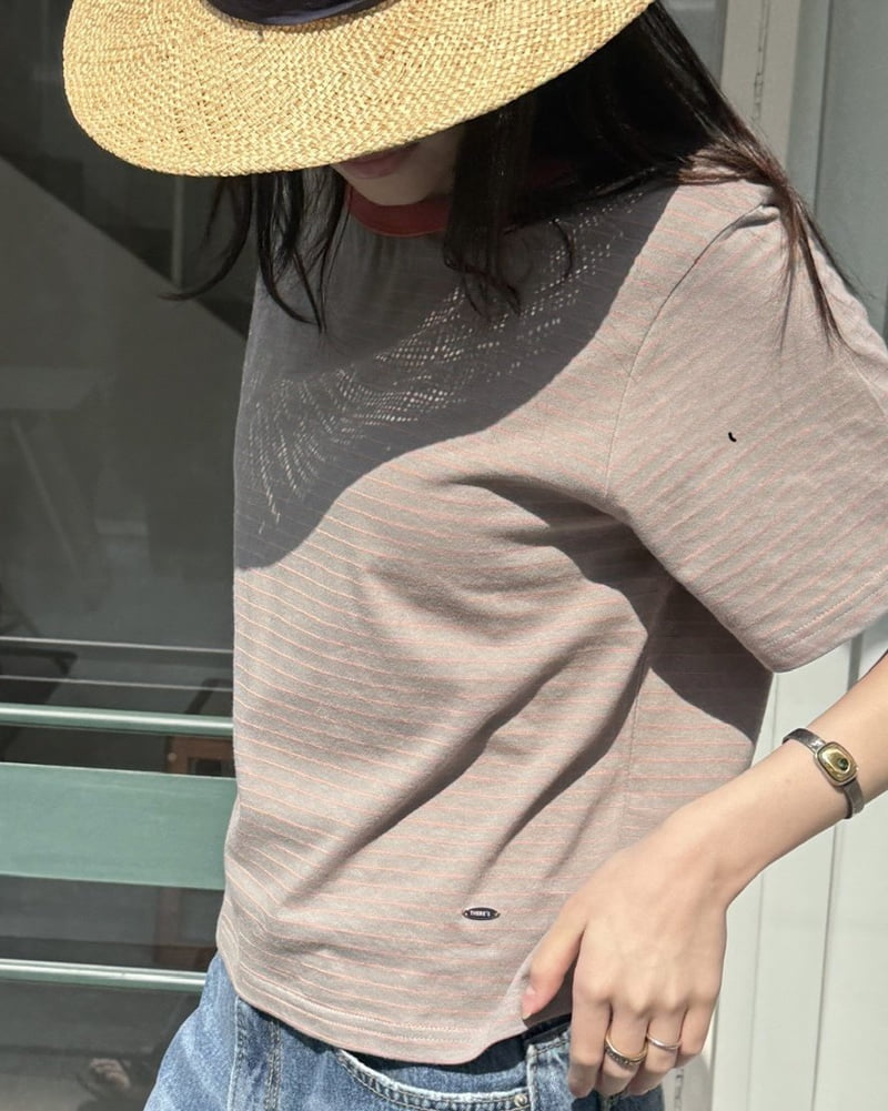 Theres - Korean Women Fashion - #momslook - Single-Tone Contrast Tee - 6