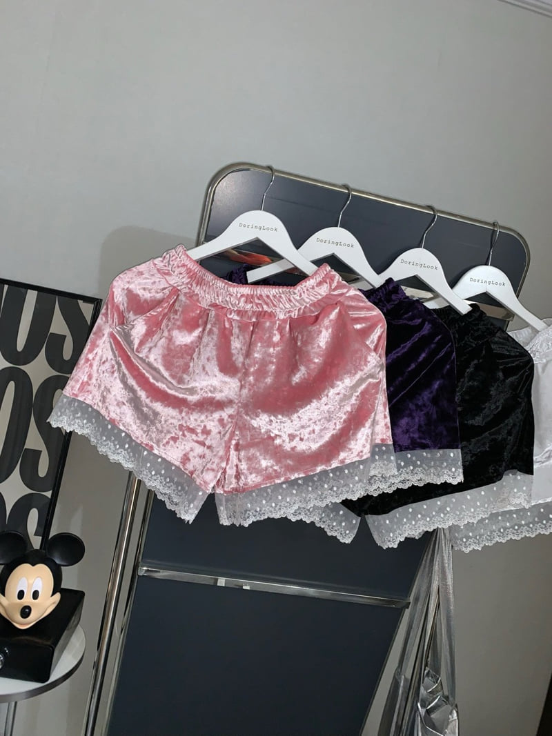 Toll - Korean Women Fashion - #momslook - Velvet Half Pants - 9