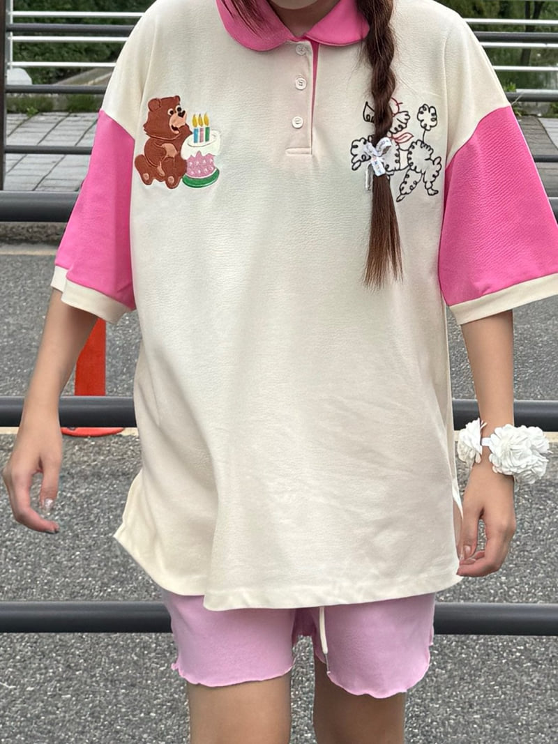 Toll - Korean Women Fashion - #momslook - Embroidered Collar Tee - 5