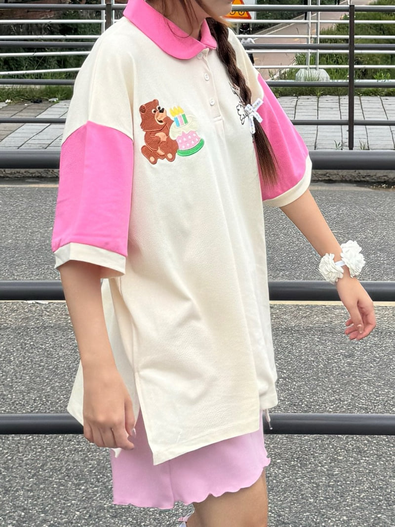 Toll - Korean Women Fashion - #momslook - Embroidered Collar Tee - 6