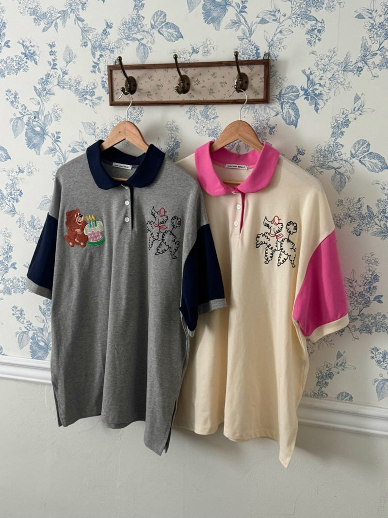Toll - Korean Women Fashion - #womensfashion - Embroidered Collar Tee
