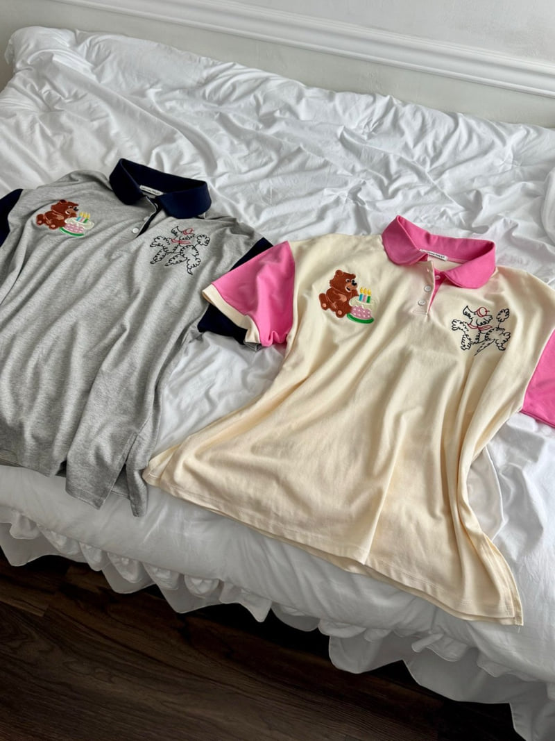 Toll - Korean Women Fashion - #womensfashion - Embroidered Collar Tee - 3