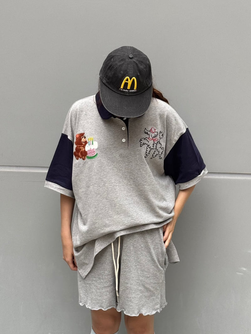 Toll - Korean Women Fashion - #womensfashion - Embroidered Collar Tee - 7