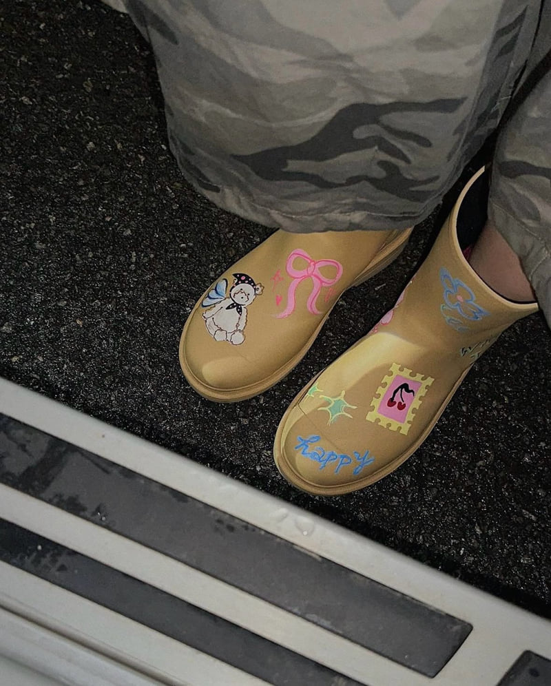 Toll - Korean Women Fashion - #womensfashion - Tall Painting Rain Boots - 6