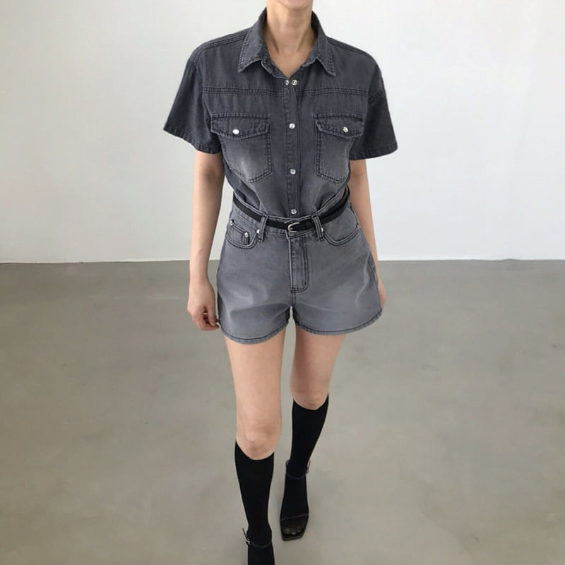 Twomoon - Korean Women Fashion - #momslook - Dia Short Sleeve Shirt - 2