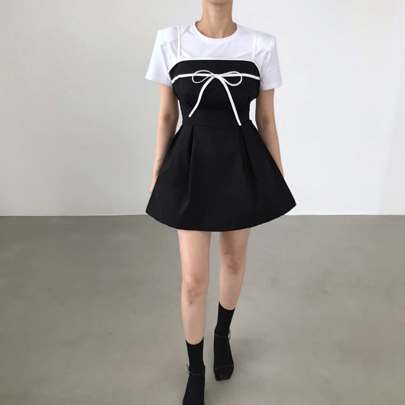 Twomoon - Korean Women Fashion - #womensfashion - Cookies Cream Ribbon One-piece - 4