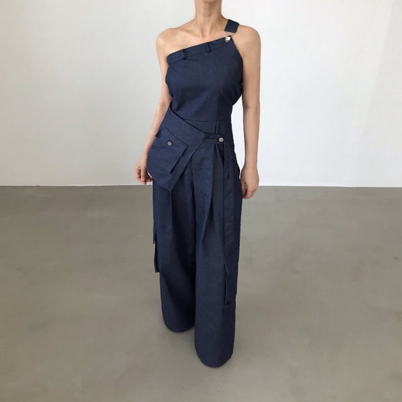 Twomoon - Korean Women Fashion - #momslook - One-shoulder Bustier Jumpsuit - 8