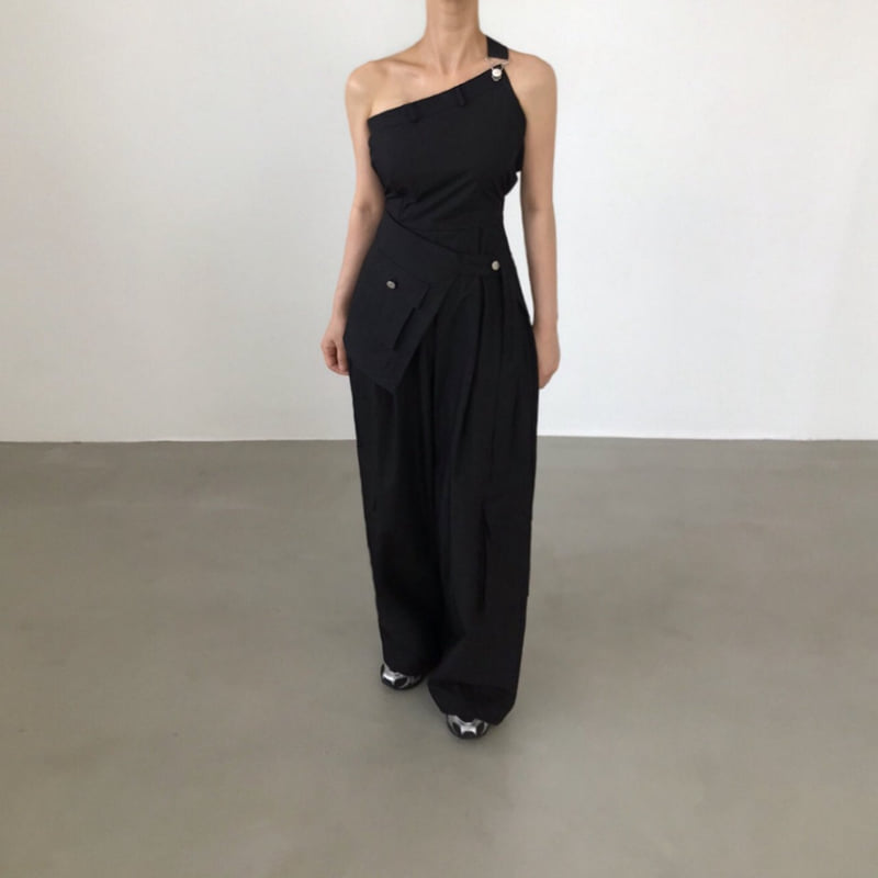 Twomoon - Korean Women Fashion - #thelittlethings - One-shoulder Bustier Jumpsuit