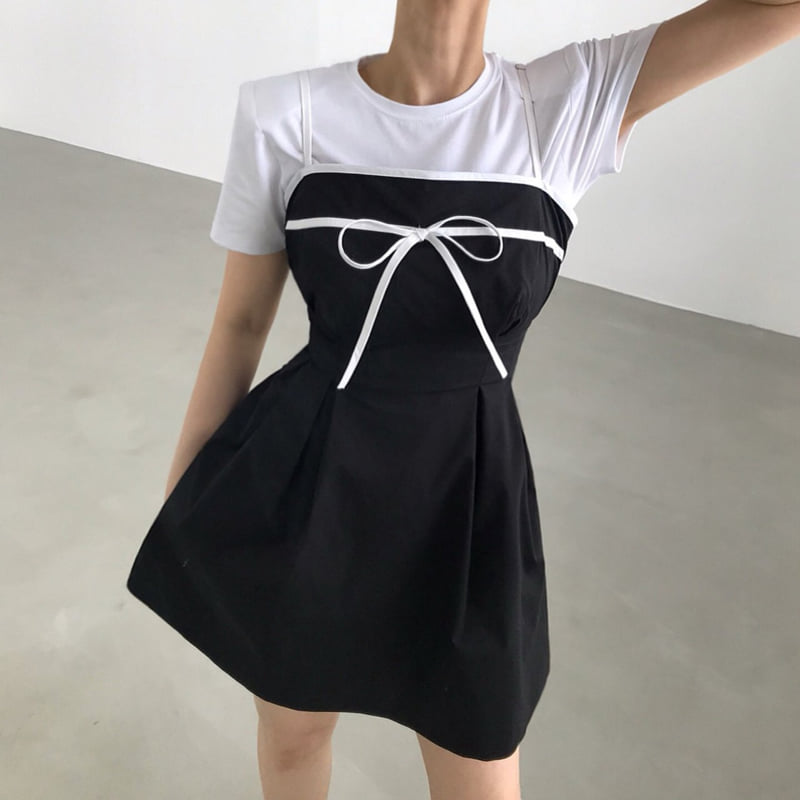 Twomoon - Korean Women Fashion - #womensfashion - Cookies Cream Ribbon One-piece - 3