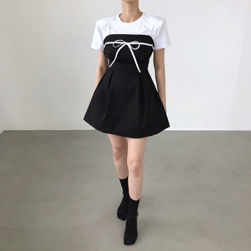 Twomoon - Korean Women Fashion - #womensfashion - Cookies Cream Ribbon One-piece - 5