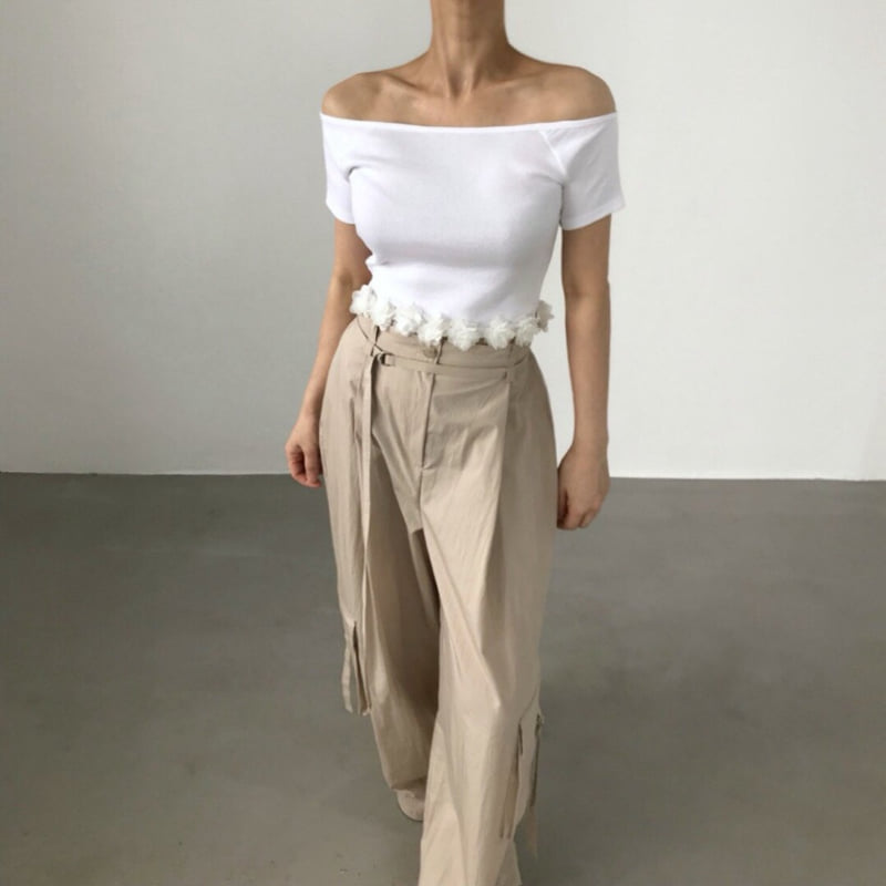 Twomoon - Korean Women Fashion - #womensfashion - Rose Off-shoulder Tee