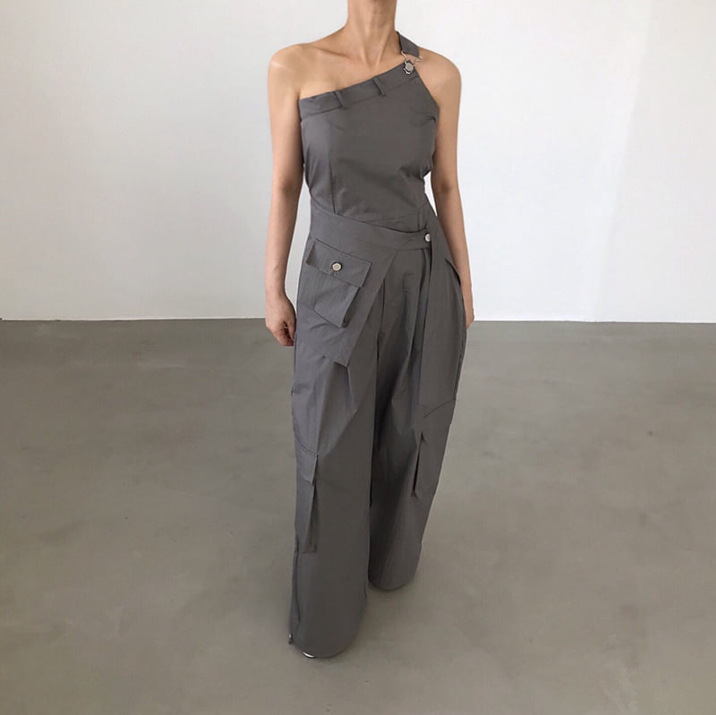 Twomoon - Korean Women Fashion - #womensfashion - One-shoulder Bustier Jumpsuit - 11