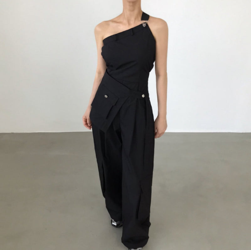 Twomoon - Korean Women Fashion - #womensfashion - One-shoulder Bustier Jumpsuit - 3