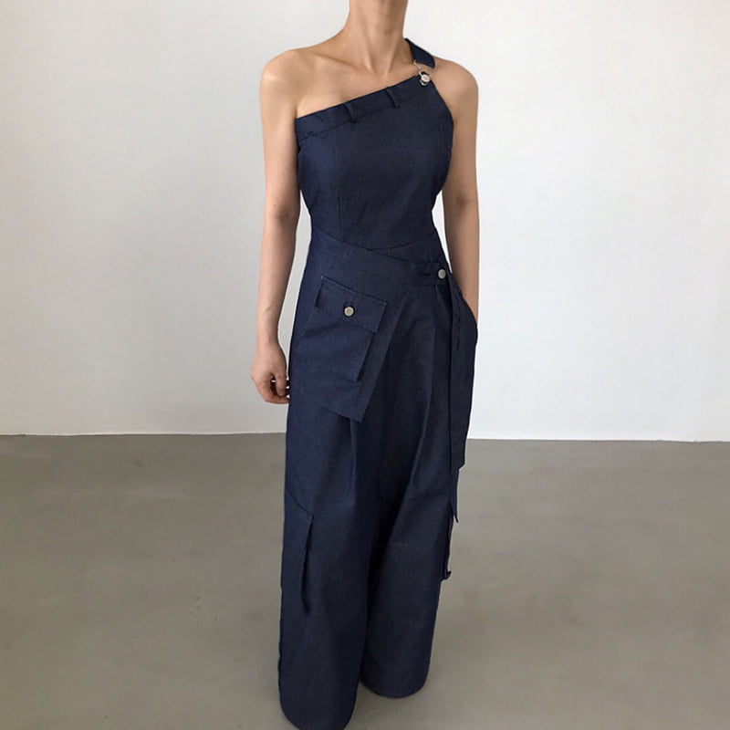 Twomoon - Korean Women Fashion - #womensfashion - One-shoulder Bustier Jumpsuit - 7