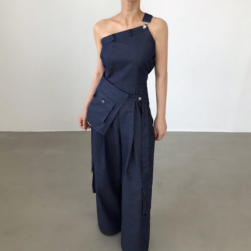 Twomoon - Korean Women Fashion - #womensfashion - One-shoulder Bustier Jumpsuit - 9