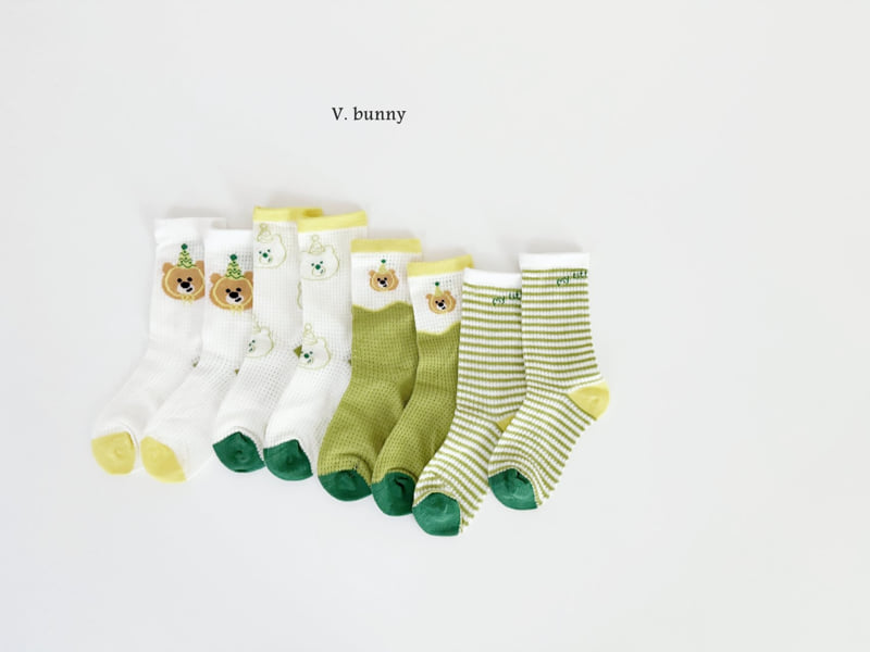 V Bunny - Korean Children Fashion - #childofig - Stripe Bear Socks Set - 9