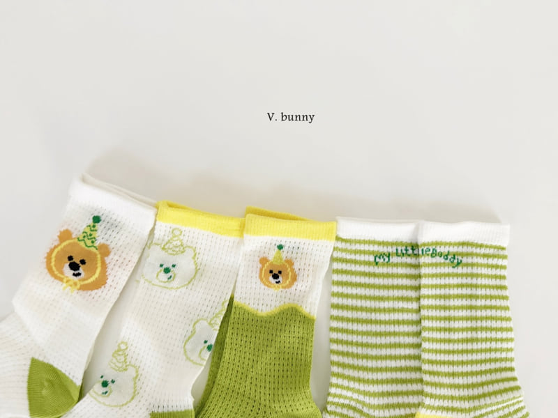 V Bunny - Korean Children Fashion - #childrensboutique - Stripe Bear Socks Set - 10
