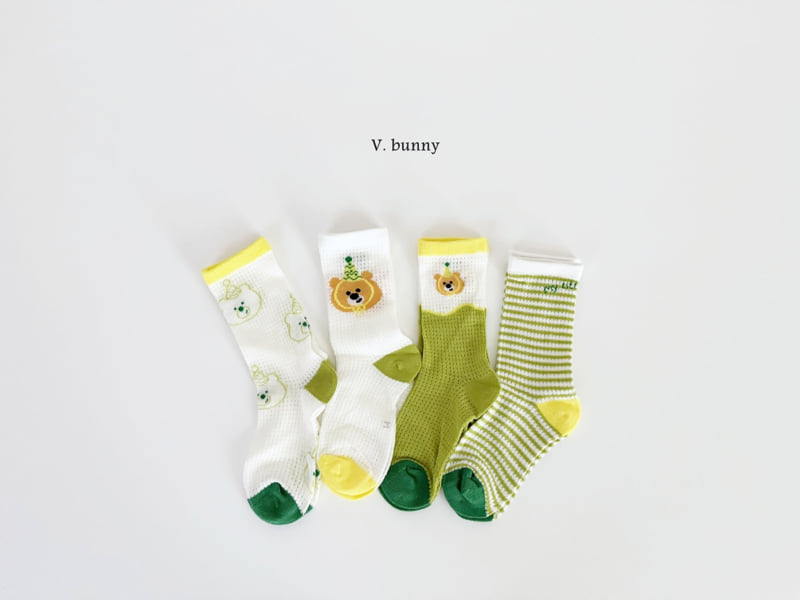 V Bunny - Korean Children Fashion - #littlefashionista - Stripe Bear Socks Set - 2