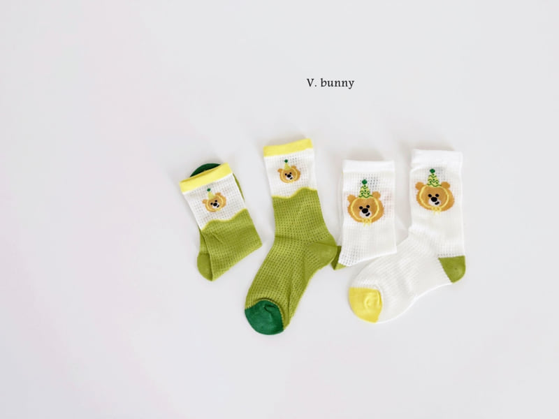 V Bunny - Korean Children Fashion - #toddlerclothing - Stripe Bear Socks Set - 7