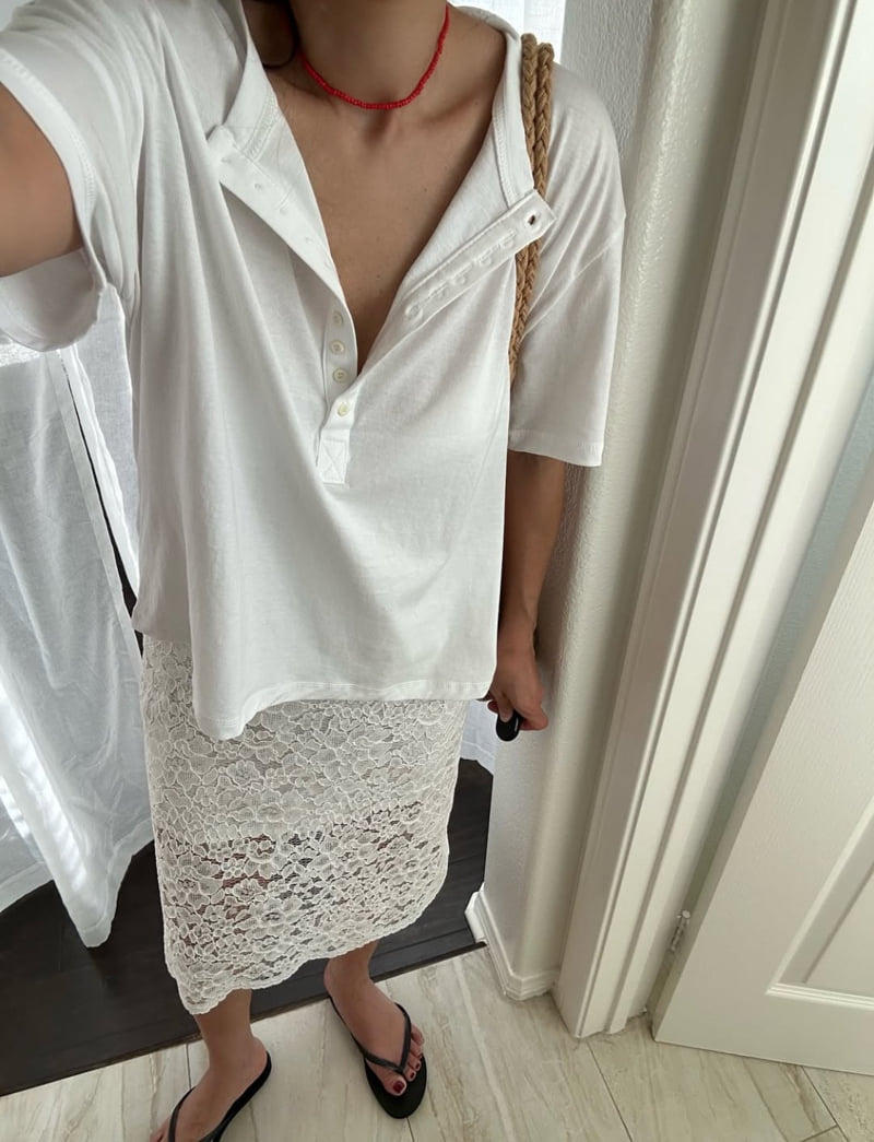Via - Korean Women Fashion - #momslook - Button Loose Fit Tee - 2