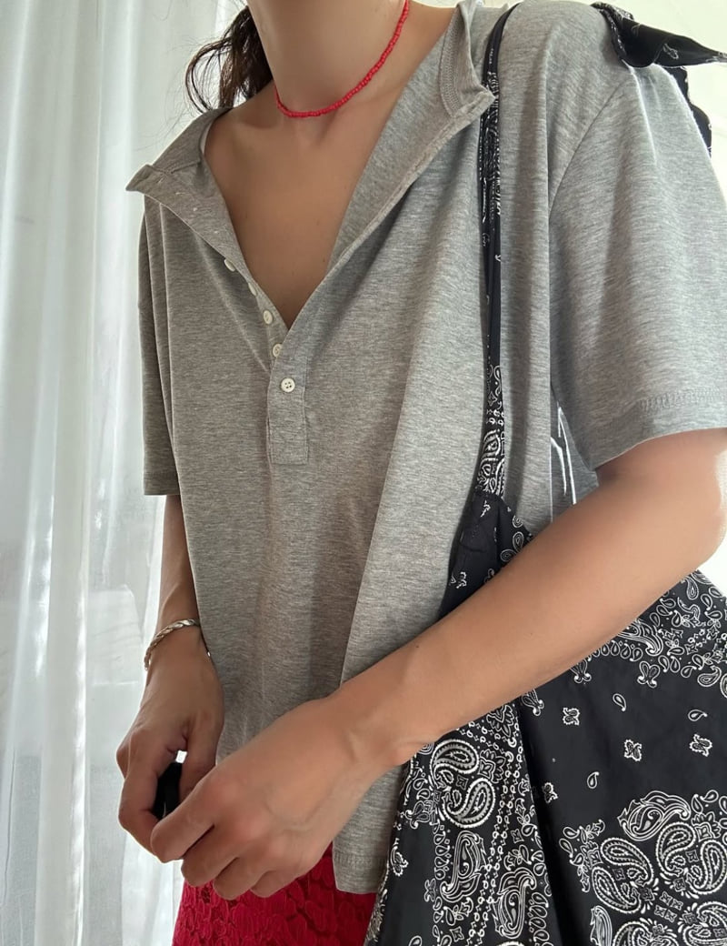 Via - Korean Women Fashion - #womensfashion - Button Loose Fit Tee - 4