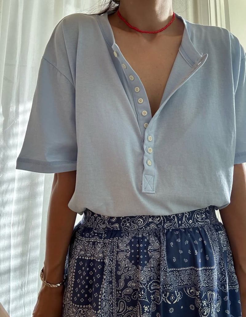 Via - Korean Women Fashion - #momslook - Button Loose Fit Tee - 6