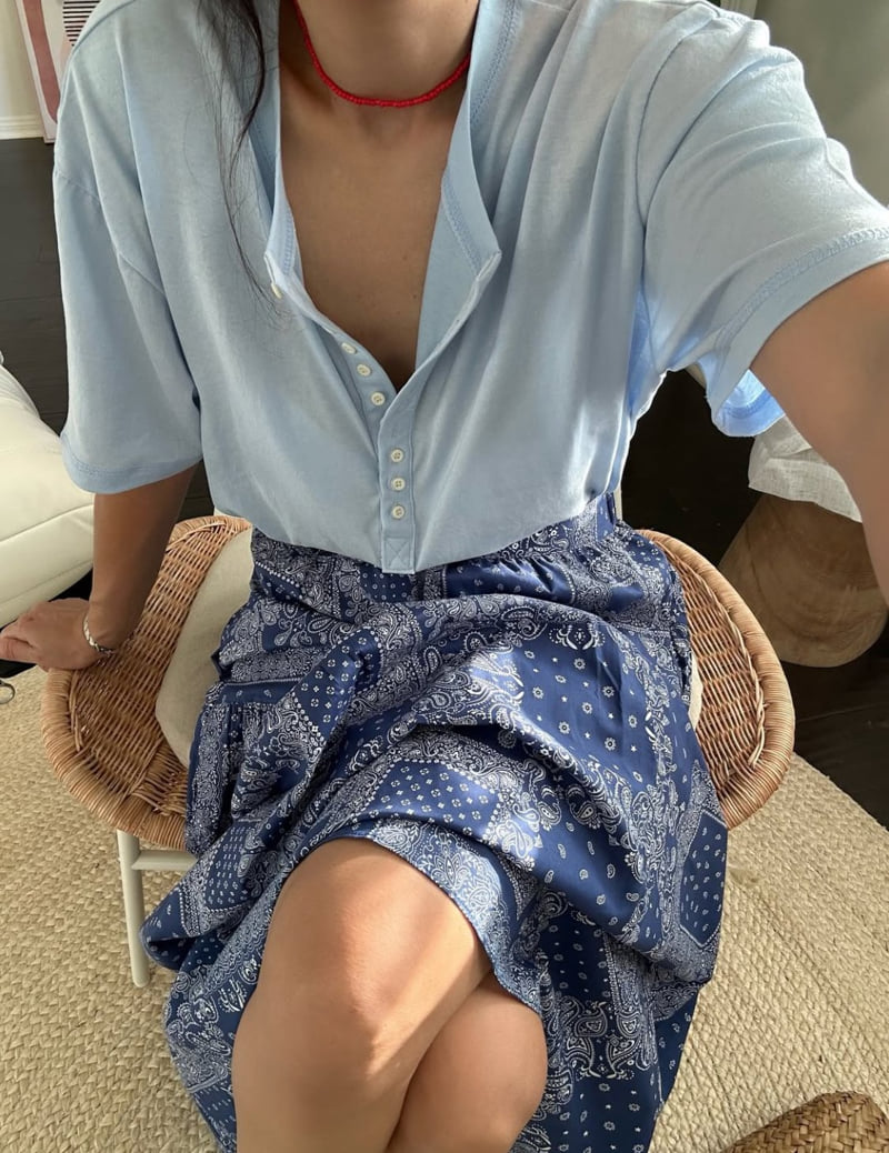 Via - Korean Women Fashion - #momslook - Button Loose Fit Tee - 8