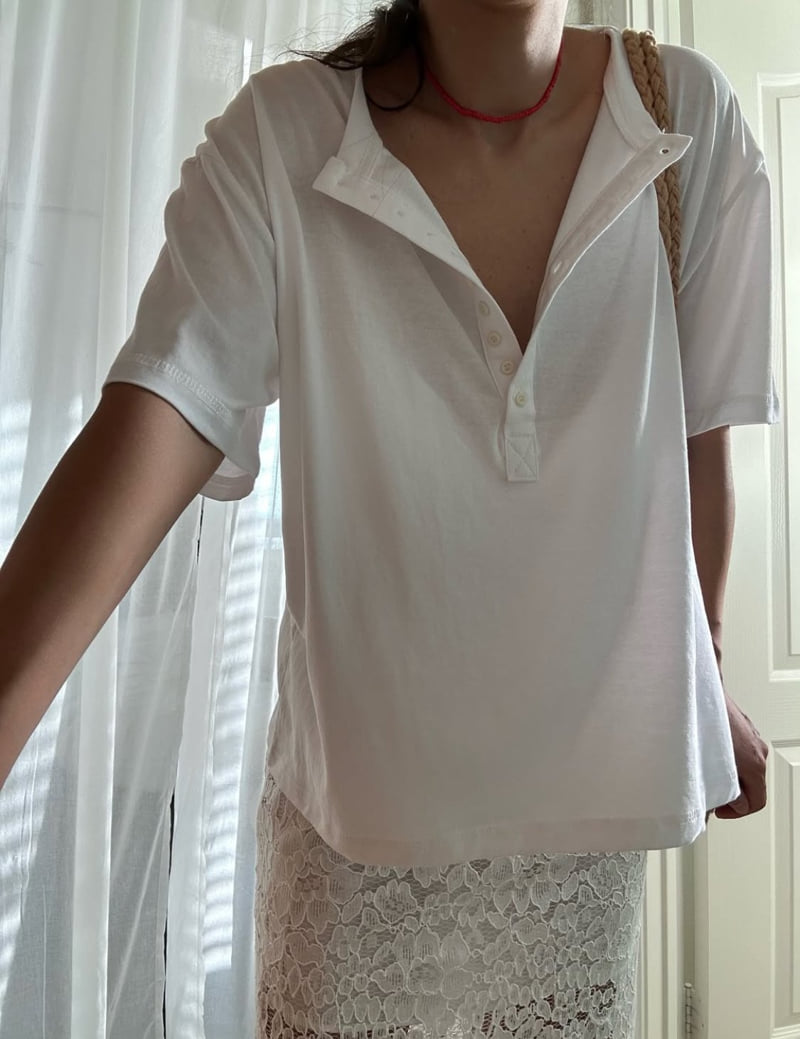 Via - Korean Women Fashion - #womensfashion - Button Loose Fit Tee