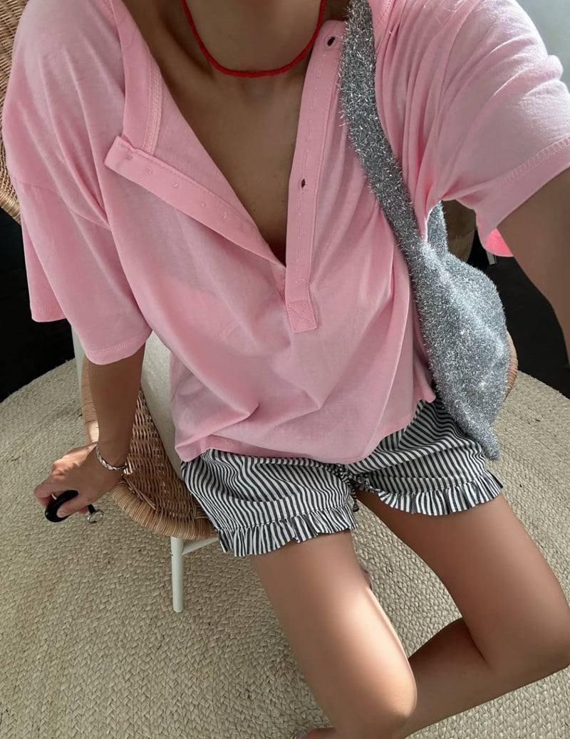 Via - Korean Women Fashion - #womensfashion - Button Loose Fit Tee - 11